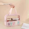 Sacs à cosmétiques Etuis Clear Preppy STUFF Chenille Lettre Patchs Maquillage Cosmétique Toieltry Sacs Pochette à fermeture éclair avec poignée