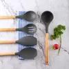 Cooking Utensils 1PC Silicone Wood Soup Spoon Spatula Brush Scraper Grey Oil Kitchen Tools Kitchenware Cookware 230621