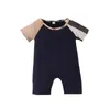 Einzelhandel Baby Strampler Sommer Neugeborene Baumwolle Romperstoddler Kurzschläfe Onesies Turndown Kragen Jumpsuit 0-24 Mo 75