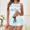 Kobiety Sleep Lounge Summer Kobiety Pękamas Dwuczęściowe seksowne szelki bez rękawów Wydrukowana kamizelka Stripe Shorts Home Service Pajamas