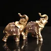 Decorative Objects Figurines 2pcs Feng Shui resin elephant Figurines Lucky Golden elephant Statues Wealth Figurine Crafts Living room Ornaments 230621
