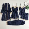 Frauen Schlaf Lounge Bademäntel Set Frau 5 Stück Geraffte Robe Frauen Pyjamas Sexy Shorts Röcke Pijama Roben Frauen Pyjama Sets Nachthemden