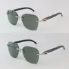 Glasögon Moissanite Diamond Set Rimles Solglasögon eller män Kvinnor Original Black Marbled Buffalo Horn Solglasögon Designer Diamond Cut Lens Sun Glasses Storlek 61mm