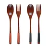 2Pcs Holz Löffel Gabel Set Tragbare Besteck Set Holz Löffel Salat Gabel Japanischen Stil Geschirr Set Holz Utensilien Geschirr