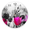 Wall Clocks Colorful Tulips Spring Kitchen Round Desktop Digital Clock Non-ticking Creative Childrens Room Watch