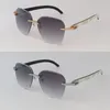 Moissanite Diamond Set Rimles Solglasögon eller män Kvinnor Original Vit inuti Black Buffalo Horn Solglasögon Diamond Cut Lens Designer Big Square Sun Glasses Storlek 61mm