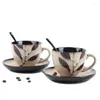 Koppar tefat europeiska vintage kaffesats keramiska mugg sked ben porslin teacup design tazas de cafe espresso