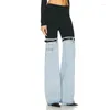 Dżinsowe dżinsy kobiety wysoka talia szerokiej nogi Patchwork Multicolor Elastic Colorblock Stretch Street Pantaloon Pants 2023