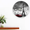 Wall Clocks Paris Eiffel Tower With Red Car Home Decoration Modern Kitchen Teen Room Bedroom Living Decor Clock