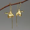 Dangle Lustre Mode Boucles D'oreilles Femme Forme De Fleur Feuille De Lotus Argent Plaqué Métal Or Couleur Incrusté De Bijoux En Pierre Rouge 230621