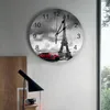 Wall Clocks Paris Eiffel Tower With Red Car Home Decoration Modern Kitchen Teen Room Bedroom Living Decor Clock