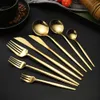 Portugal -stijl roestvrij staal flatware mes vork lepel zilverwerk goud bestek servies set