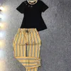 Summer Clothes Two Piece Women Pants Tshirt Splicing Round Neck Alphabet Pattern Short-sleeved T-shirt Striped Casual Pants Designer Casual Womens Sportswear 55