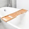 Badezimmer-Aufbewahrungsorganisation, erweiterbares Luxus-Badewannen-Caddy-Tablett aus Holz, Zubehör 2362''3425'', Seifenschale, rutschfester Tablet-Halter 230621