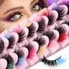 Thick Curly Mink Colored False Eyelashes Naturally Soft & Delicate Handmade Reusable Halloween Cosplay Fake Lashes with Color DHL