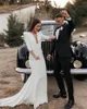 Simple Long Sleeves Satin Mermaid Wedding Dresses Deep V-Neck Open Back Sexy Bridal Gowns Ivory Robe De Mariage Court Train