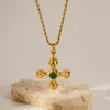 Strands Strings Amaiyllis 18K gold Minimalist Cross Inlaid Tiger Eye Necklace Pendant Fashion Personality Jewelry 230621