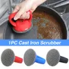 Sponges Scouring Pads Frying Pans Grills Chainmail Kitchen Skillet Cleaning Brush With Handle Cookware Household Griddles Cast Iron Scrubber Bakeware 230621