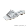 Sandals P Family Letter Slippers Rhinestone Triangle Low Heel for Women Wearing Mesh Red Slides with Thick Heels qiuti17