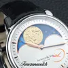 New 42mm Arnold&Son HM Perpetual Moon A1GLARI01AC122A Steel Case White Dial Mechanical Hand Winding Mens Watch Black Leather Strap Watches UK Cool Timezonewatch