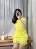 New Dresses S-elf-Portrait Lace Mini Dress Round Neck Sleeve Mini Dress for Women Yellow New