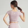 LL New Yoga Crop Top Designer Suit Suit Sister Suges Nude Feel Open Yoga Sports Top Women's Slim Fit There Dry Fitness T-Shirt