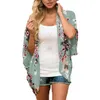 Casual Loose Cardigan Cover Up Summer Floral Printed Puff Sleeve Chiffon Kimono Blouse Tops Cropped Cardigans For