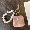 Cute Mini Coin Purses Pearl Chain Keychain Small Earphone Box Soft Leather Key Organizer Bag Key Ring Wallet Pouch Keychain