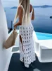 Bikini Cover Up Women White Long Beach Dress 2023 Summer Fashion Costumi da bagno sexy Pink Crochet lavorato a maglia Hollow Out Split