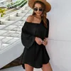 Solide Femmes Mini Robe D'été Boho Mode Sexy Lâche À Manches Courtes Chemises Tunique Top Pull Lâche Blouse Plage Blous