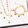 2-lagers färgglada kvinnor halsband armband kedja titanium stål mode härlig glänsande smycken gåva