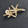 Brooches Simple Elegant Pearl Crystal Cute Starfish For Women Men Luxury Silver Color Zircon Alloy Animal Brooch Safety Pins