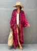 Bohemian tryckt bältet kimono klänning bikini cover-ups 2023 eleganta tunika kvinnor plus size strand slitage baddräkt omslag