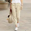 S-5XL Fall for Women 2023 New Women Pants Office Lady Cotton Linen Pockets Solid Loose Casual Khaki Straight Long
