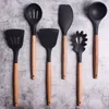 Cooking Utensils Silicone Spatula Turner Heatresistant Soup Spoon Nonstick Shovel Wooden Handle Kitchen Tool 230621