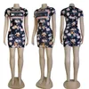 Summer Floral Dresses Women Casual Crew Neck Slim Bodycon Short Mini Dress Free Ship