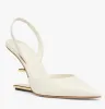 Marques de luxe d'été premières sandales chaussures femmes Mules Nude cuir de veau noir Slingbacks talons en forme de F robe de mariage couleur or