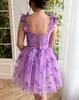 Sweet Purple Short Homecoming Dresses Spaghetti Lace Appliques Mini Cocktail Homecoming Dress