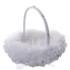 White Ostrich Feather Flower Girl Basket Elegant Round Silk Flower Basket Wedding Favors Wedding Accessory New2799