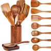 Köksredskap Träköksspadsked Sked Colander Kitchen Set Hushållens bestick Rack Teak Natural Wood Cookware 230621