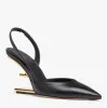 Marques de luxe d'été premières sandales chaussures femmes Mules Nude cuir de veau noir Slingbacks talons en forme de F robe de mariage couleur or