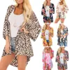 Kvinnor Floral Leopard Print Half Sleeve Shawl Chiffon Kimono Beach Cardigan Bikini Cover Up Wrap Beachwear Outdoor Anti-UV