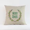 Kussen Merry Christmas Xmas Krans Hanger Groene Planten Letters Case Home Sofa Festival Decoratie Cover