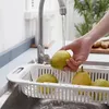 1pc escorredor dobrável frutas e legumes cesto de drenagem ajustável sobre a pia para cozinha