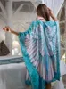 2023 Bohemian Kimono Beachwear Kaftan Badeanzug Cover Up Tunika Pareo Kleid Strand Batwing Loose Pink Print Strand