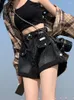 Jeans femme Denim Shorts avec ceinture femmes 2023 été Streetwear pantalon roulé taille haute ample pantalon décontracté noir