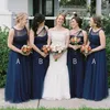 Cheap Bridesmaid Dresses 2023 Sexy Neck Navy Blue Maid Of Honor Gowns Formal Pleats Wedding Guest Dress A Line vestido de novia