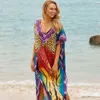 プラスサイズの夏の衣装カフタンビーチカバーアップマキシドレス女性水着長いサロンチュニック