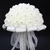 白い花嫁を保持するブーケ人工ローズホワイトリボンハンドル花嫁介添人の結婚式の花20 cm直径ニュー289m