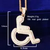 Pendant Necklaces Wheelchair Handicap Sign Necklace Gold Color Charm Bling Cubic Zircon Men's Hip Hop Rock Jewelry 230621